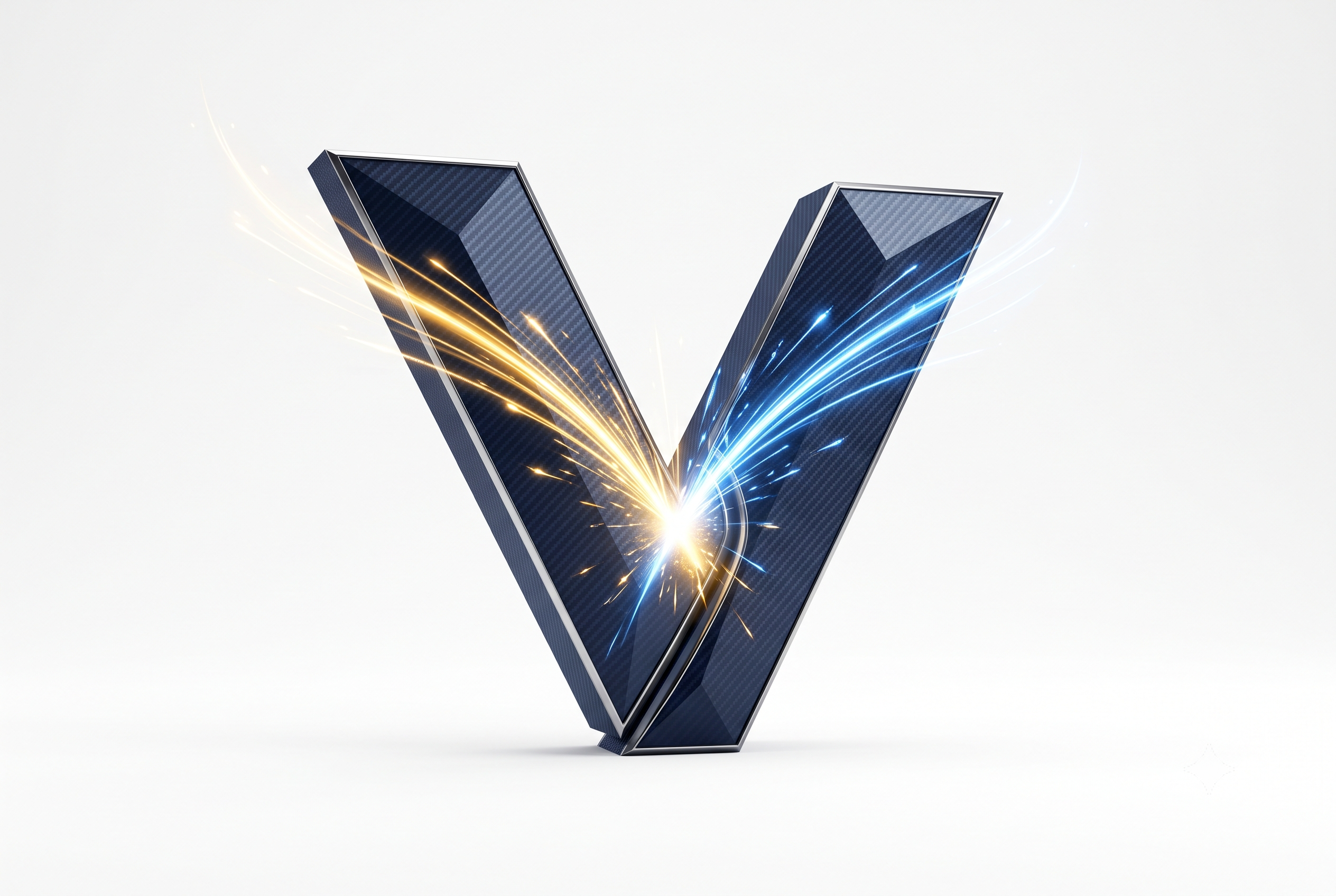 골드와 블루의 빛이 만나는 VSTATION V 로고